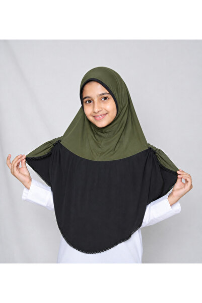 Linda Hijab Girls Hijab for Kids – Stylish Two-Tone Modest Islamic Headscarf for Muslim Girls, Kids Hijab with Decorative Pearl Details & Scalloped Trim