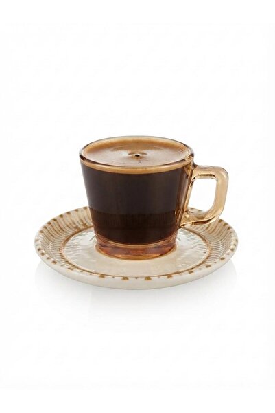 Altabi Coffee Set Glass Espresso Turkish Coffee with Ceramic Plate 80 Cc