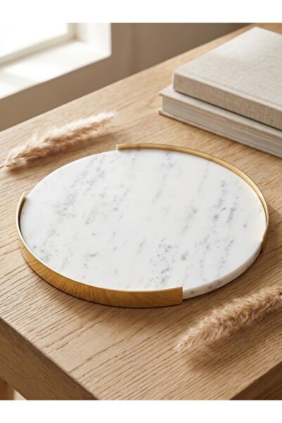 Adeem Luxury Gold Rimmed White Marble Serving Tray 20cm