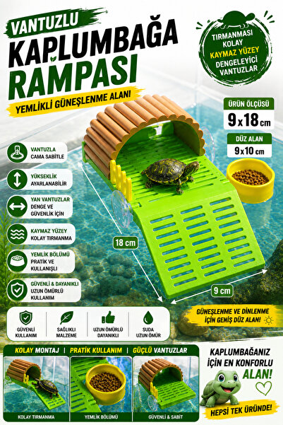 açelya3d Vantuzlu Kaplumbağa Rampası Yemlikli Güneşlenme Alanı Akvaryum Rampa...