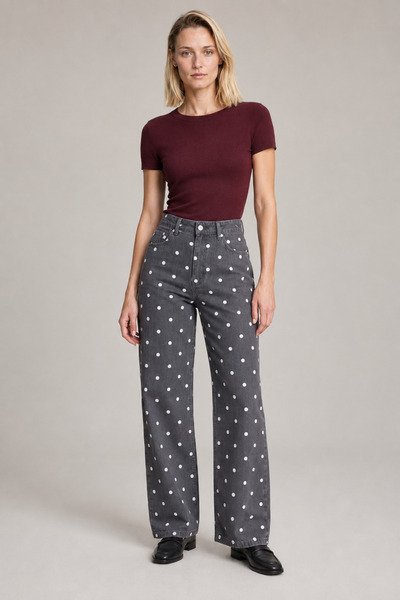 Kadın Puantiyeli Yüksek Bel Wide Leg Jean
