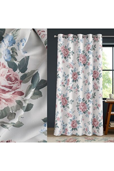 OEM Draperie opacă 140x260 cm, cu model floral de trandafiri roz și albaștri,...