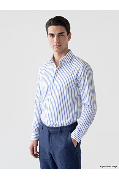 LC Waikiki Rmz Gi̇yi̇m Farkiyla Slim Fit Striped Gabardine Men's Shirt