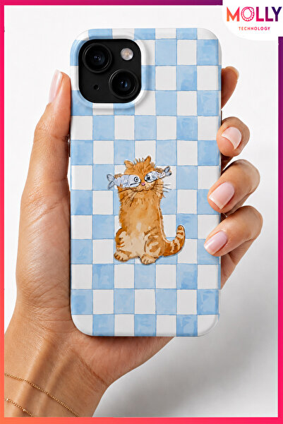 Molly iPhone 15 İçin Beyaz Balıkçı Pati Desenli İçi Kadife Silikon Kılıf