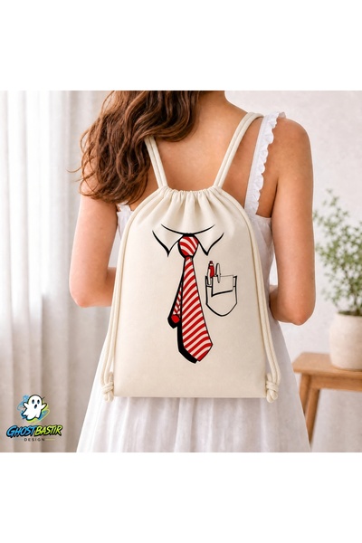 Ghostbastır Design Drawstring Linen Bag with Tie C103