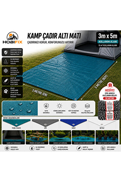 Hobifix 3x5 Metre Kamp Çadır Altı Matı – Su Geçirmez Branda, Çadır Zemin Örtü...