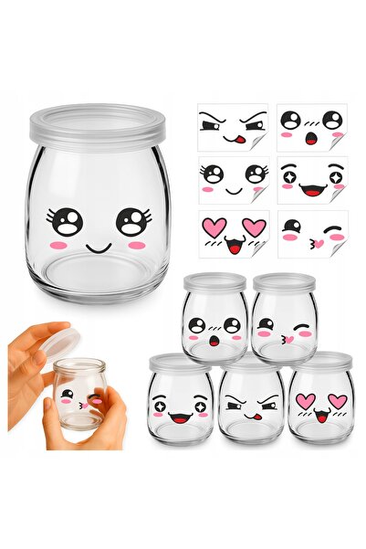 SuperButelki Set Borcane Cilindrice din Sticla cu Autocolante, 140 ml, 7.3x5....
