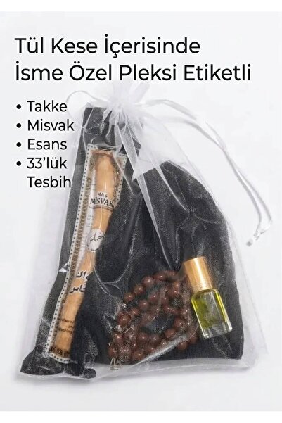 SHR tasarım 10 adet isme özel tül kese içerisinde takke tesbih esans misvak h...