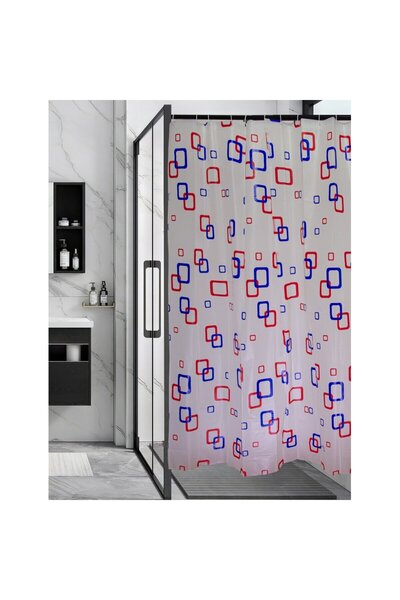 OEM Perdea dus Hypo 4125, model patratele, alb + rosu + albastru, 180 x 180 cm