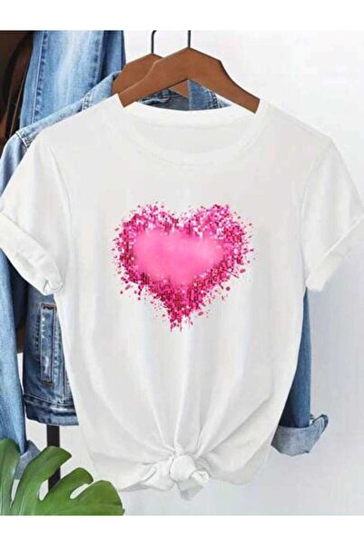 26LIK Oversized T-Shirt, Loose Fit, Flat Print. Women's Valentine's Day Shimm...