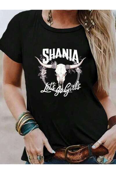 25W Oversized Loose Fit, Flat Print Longhorn Floral SHANIA T-Shirt, Short Sle...