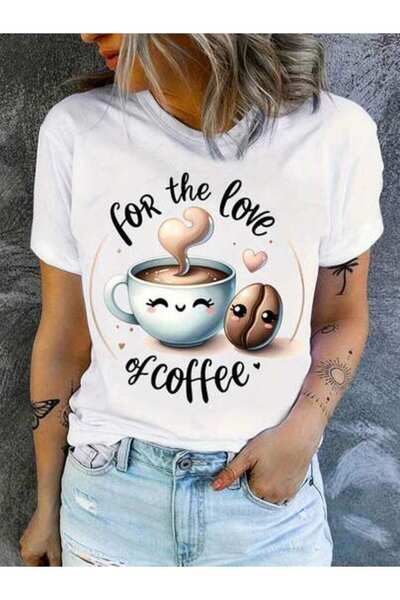 2BIR Oversized Women's T-Shirt, Loose Fit, Flat Print. Fun Cartoon And Coffee...