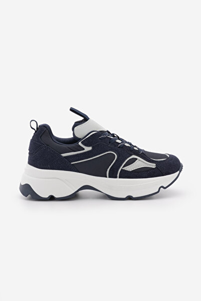 Marjin Kadın Sneaker Yüksek Kalın Taban Çok Parçalı Bağcıklı Spor Ayakkabı Merita Lacivert