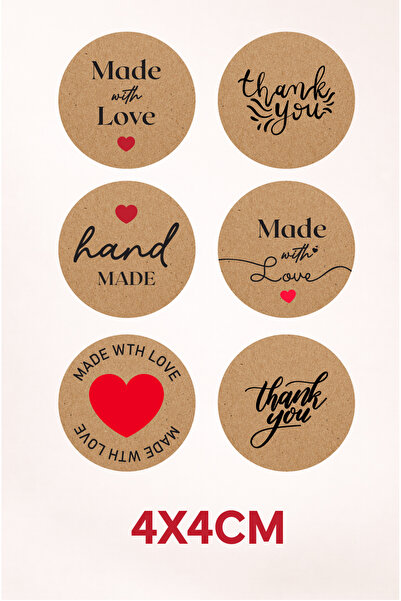 75 Adet Kraft Sticker Etiket 4x4 Cm Hand Made - Thank You Etiket Seti