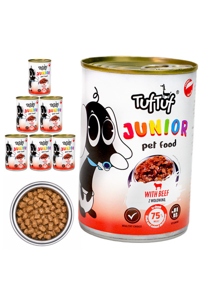 Tuf Tuf TufTuf Junior hrană completă pentru căței cu vită, conservă 6x415g bu...