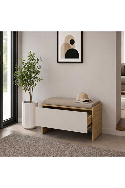 Adore Mobilya Porto Oturaklı Ayakkabılık - Florida Meşe/Vizon 72x45x34 cm