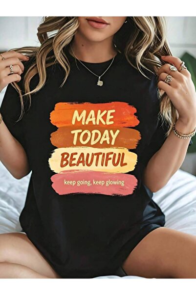 9JY Casual Inspirational Quote Women's T-Shirt Make Today Beautiful Going Kee...