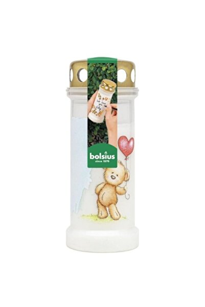 Bolsius Set 2 x Candela din Plastic cu Capac, Alba, Model Ursulet Alb, Bolsiu...