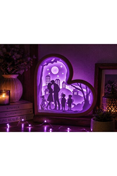 💖 Kalp Temalı Işıklı Dekoratif Silüet, USB Çıkışlı, Aç-Kapa anahtarlı – 21x21 cm