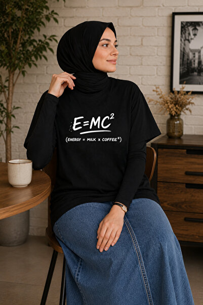BAGAND Premium E=Mc² Energy Milk Coffee Written Black Oversize Unisex T-Shirt