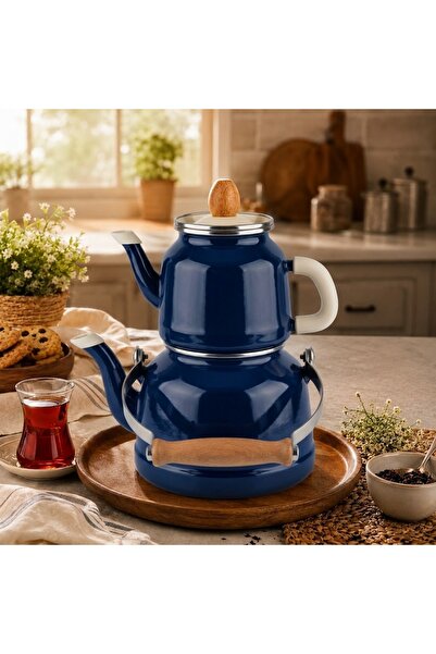 ALEV EMAYE Nostalji 2'li Çaydanlık Seti 1,1 L Demlik 2,5 L Suluk Emaye Çaydanlık