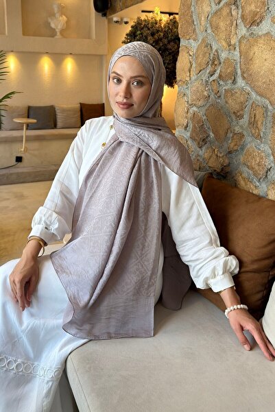lamelif Diamond Pattern Aura Cotton Jacquard Shawl in Mink Color