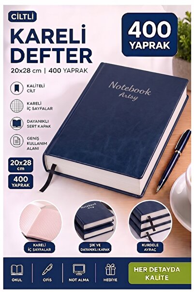 Artlantis Ciltli Kareli Defter 400 Yaprak 20x28cm 1 Adet Çok Yapraklı Sert Ka...