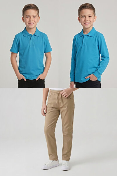 nacar çarşı Boys' School Turquoise Long and Short Sleeve Polo Collar T-Shirt ...