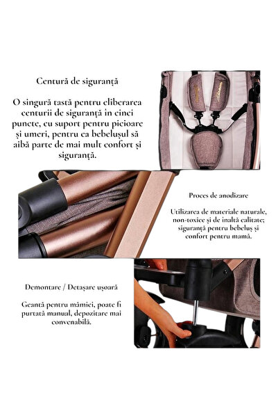 Krista Cărucior 3 în 1 Deluxe cu scoică, suspensie dublă și mâner reversibil Verde Auriu