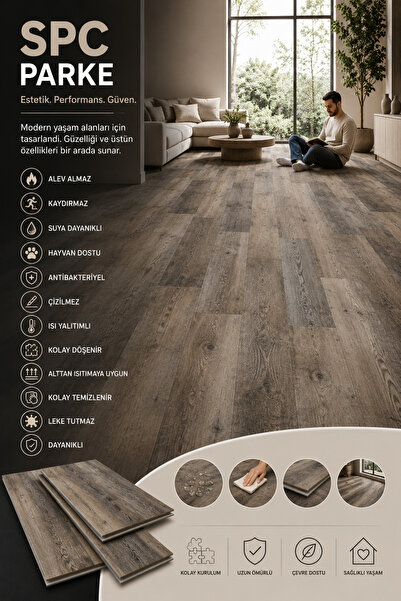 Zera Floor SPC Parke 4+1 mm Ahşap Desenli Suya Dayanıklı Kilitli Geçme Zemin ...