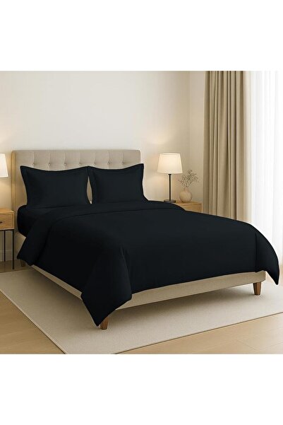 GENERAL 100% Cotton Duvet Cover Set Queen Size 2.3m X 2.2m, Black 400 Thread ...