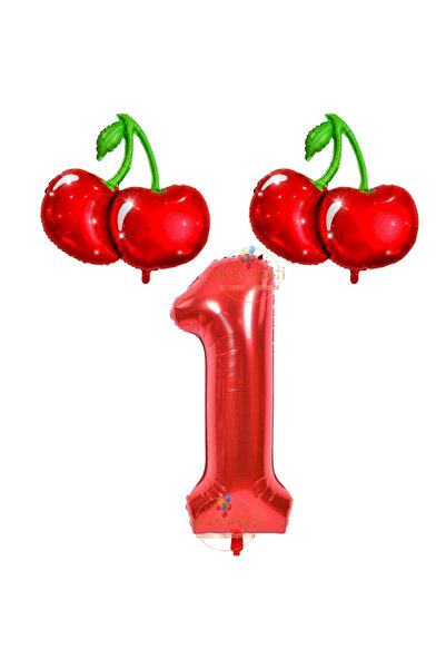 BEST PARTİ Best Cherry and Red Number Themed Foil Balloon Set Age-1