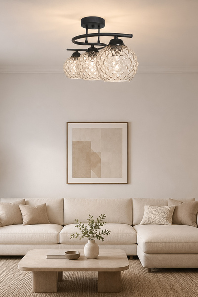 Turanconcept Fuji Modern Kabartma Camlı Dekoratif 3'lü Avize Salon Yatak Odas...