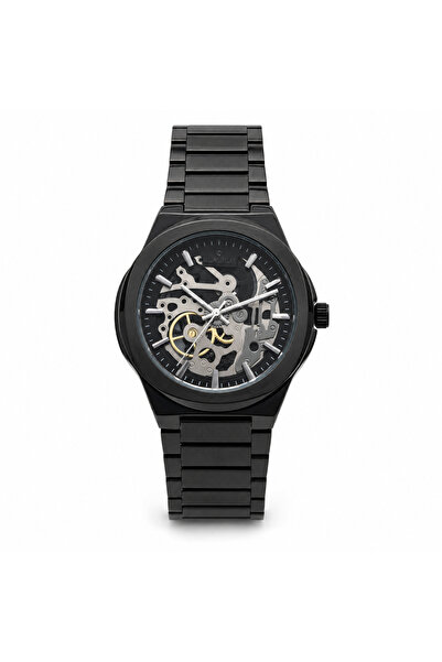 Clasico Maestro Moonshine Men's Watch – 42mm Black Skeleton Open-Heart Dial, ...