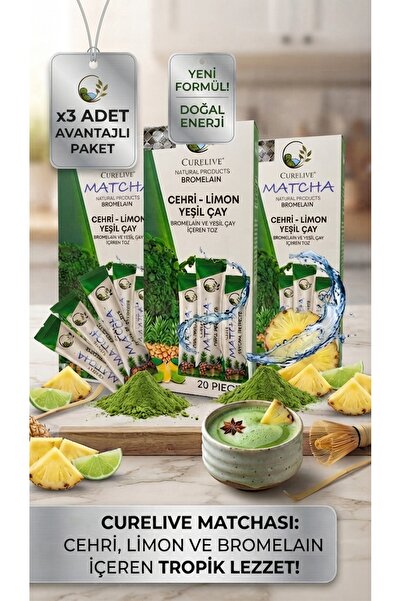 CURELIVE Matcha Çehri Limon Yeşil Çay Bromelain İçeren Ananas Aromalı Detox B...