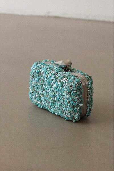 EMNORA Brightness Taşlı Clutch Çanta Turkuaz