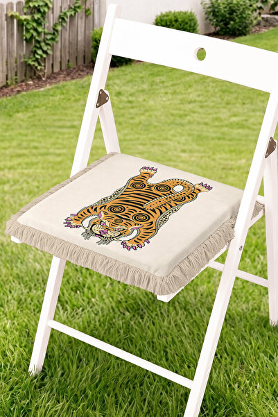 Realhomes Tiger Figured Fringed Zippered Chair Cushion - Modern Retro Pattern...