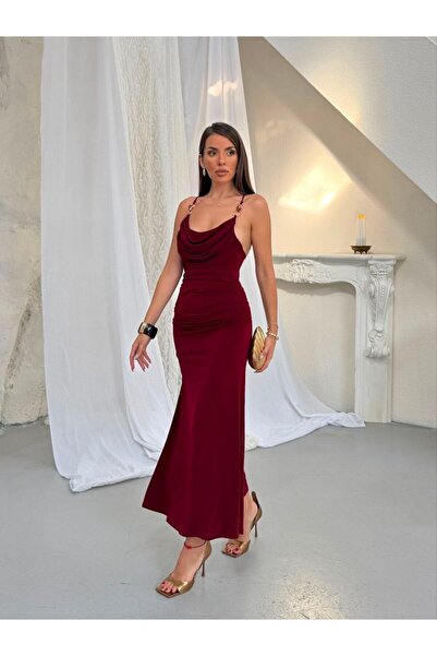 S&A Collectionn Women's Stoned Thin Strap Accessory Draped Flared Collar Maxi...