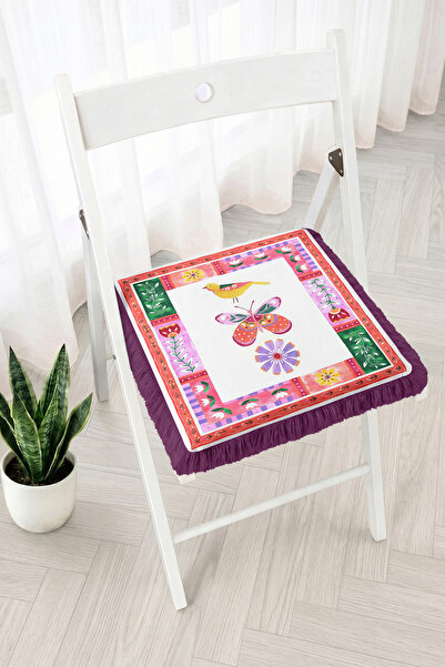Realhomes Bird Butterfly and Flower Patterned Fringed Zippered Chair Cushion ...