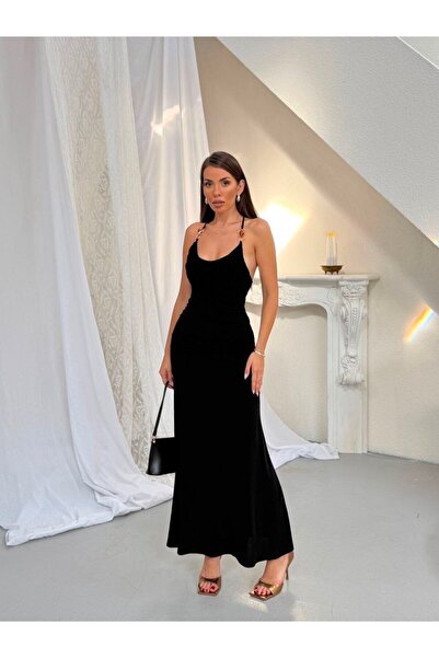 S&A Collectionn Women's Stoned Thin Strap Accessory Draped Flared Collar Maxi...