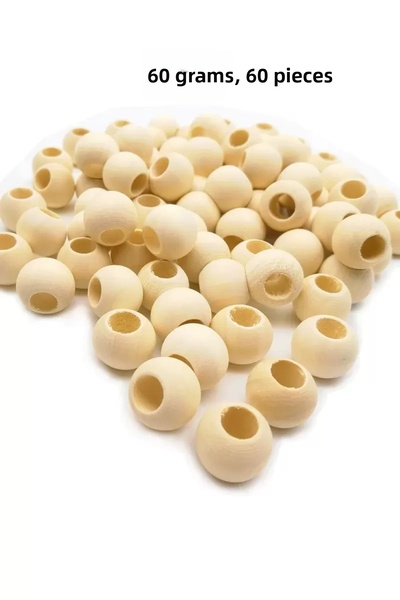 Mestore 60 gr (60 pieces) wooden beads 15 mm diameter x 10 mm hole natural ro...