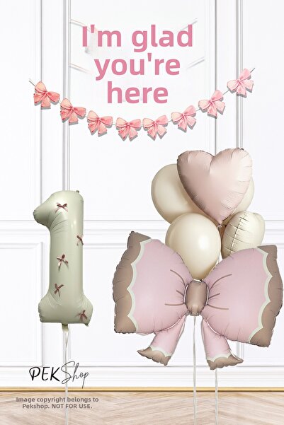 PEKSHOP 1 Year Old Retro Pink Bow Theme Luxury 1 Year Old Birthday Balloon Set