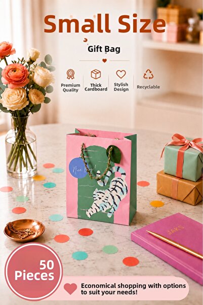 Daks 50 Pcs (15.4 X 18.4 X 7.6 cm) - Small Size Cardboard Gift Bag with Paste...