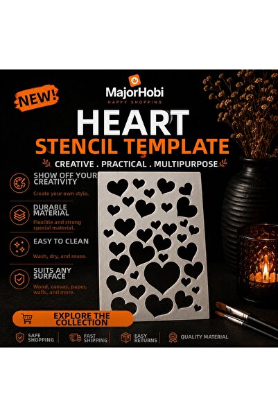 Major Hobi Heart Pattern Stencil Template Decorative Painting and Hobby Mold