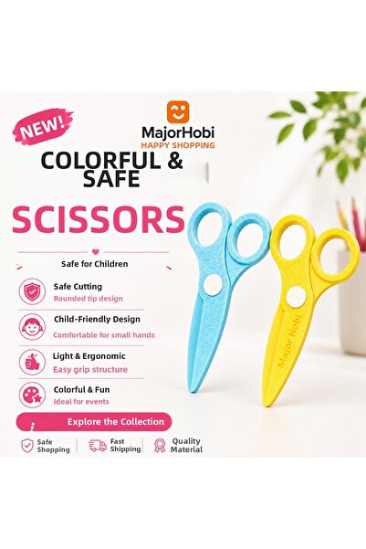 Major Hobi Children's Paper Scissors Set of 2 – Colored Scissors with Safe Ti...