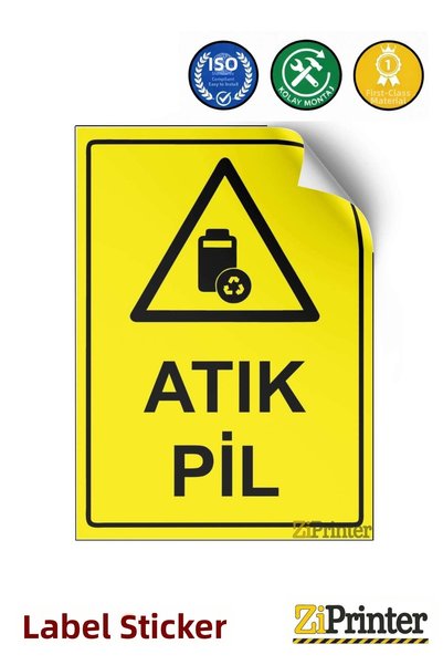 ZiPrinter Waste Battery Warning Sign Label 50X70 cm
