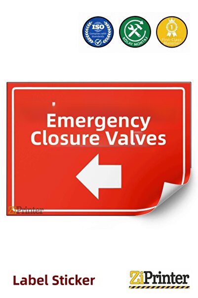 ZiPrinter Emergency Shut-Off Valves Isg Warning Sign Sticker 15X21 cm