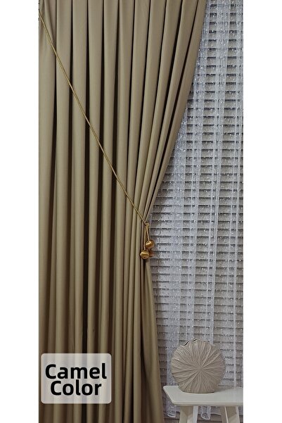 venedik home Завеса от лен Милас в цвят камел, 1x3, с плътни плисета, изработ...