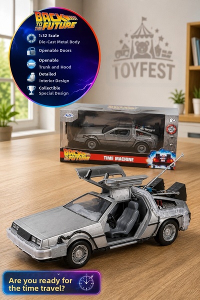 TOYFEST Back to the Future Delorean Time Machine 1:32 Die Cast Model Car 15.5 cm