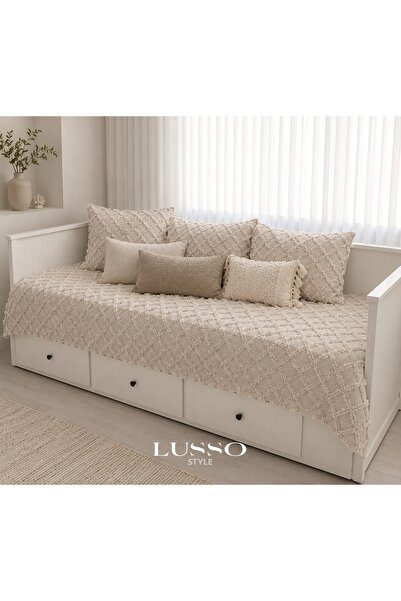 lusso stile Husă de divan Siena Lux cu franjuri Cappuccino 130x210 și 1 husă ...